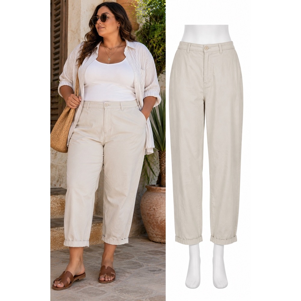 Lauren Ralph Lauren Chino Pants Women 18W Stone Excellent Cotton Tapered Leg